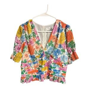 Adelyn Rae Multicolor Floral Wrap Blouse